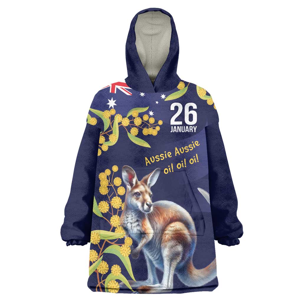 Blue Kangaroo and Golden Wattle Personalised Wearable Blanket Hoodie Happy Australia Day 6 January