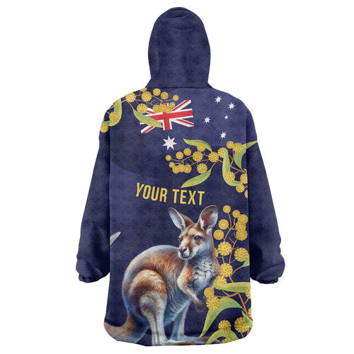 Blue Kangaroo and Golden Wattle Personalised Wearable Blanket Hoodie Happy Australia Day 6 January
