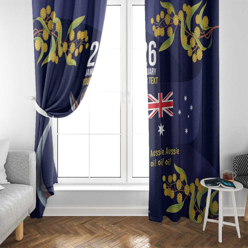Blue Kangaroo and Golden Wattle Personalised Window Curtain Happy Australia Day 6 January