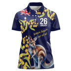 Blue Kangaroo and Golden Wattle Personalised Women Polo Shirt Happy Australia Day 6 January