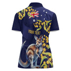 Blue Kangaroo and Golden Wattle Personalised Women Polo Shirt Happy Australia Day 6 January