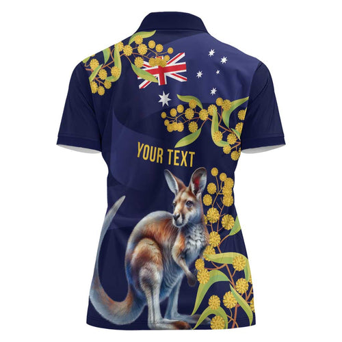 Blue Kangaroo and Golden Wattle Personalised Women Polo Shirt Happy Australia Day 6 January