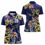 Blue Kangaroo and Golden Wattle Personalised Women Polo Shirt Happy Australia Day 6 January