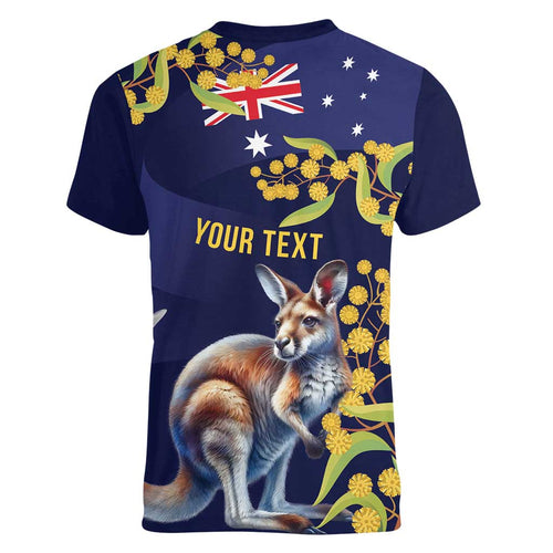 Blue Kangaroo and Golden Wattle Personalised Women V-Neck T-Shirt Happy Australia Day 6 January