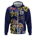 Blue Kangaroo and Golden Wattle Personalised Zip Hoodie Happy Australia Day 6 January