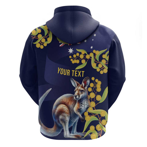 Blue Kangaroo and Golden Wattle Personalised Zip Hoodie Happy Australia Day 6 January