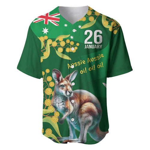 Green Kangaroo and Golden Wattle Personalised Baseball Jersey Happy Australia Day 6 January