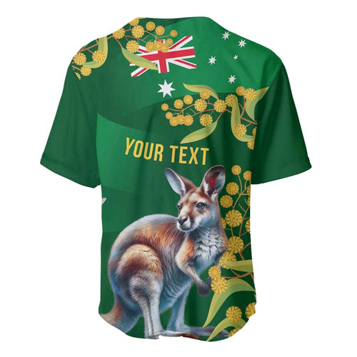 Green Kangaroo and Golden Wattle Personalised Baseball Jersey Happy Australia Day 6 January