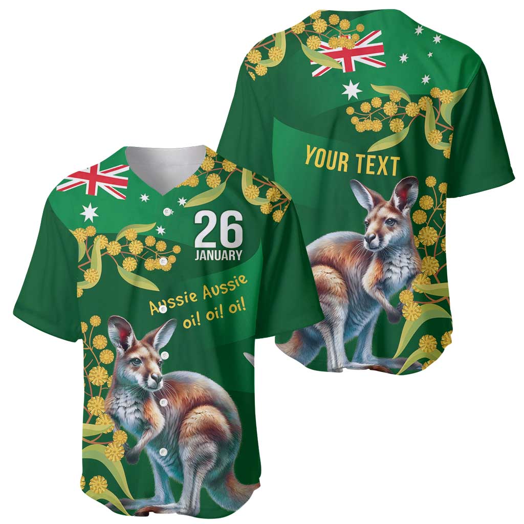 Green Kangaroo and Golden Wattle Personalised Baseball Jersey Happy Australia Day 6 January