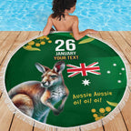 Green Kangaroo and Golden Wattle Personalised Beach Blanket Happy Australia Day 6 January