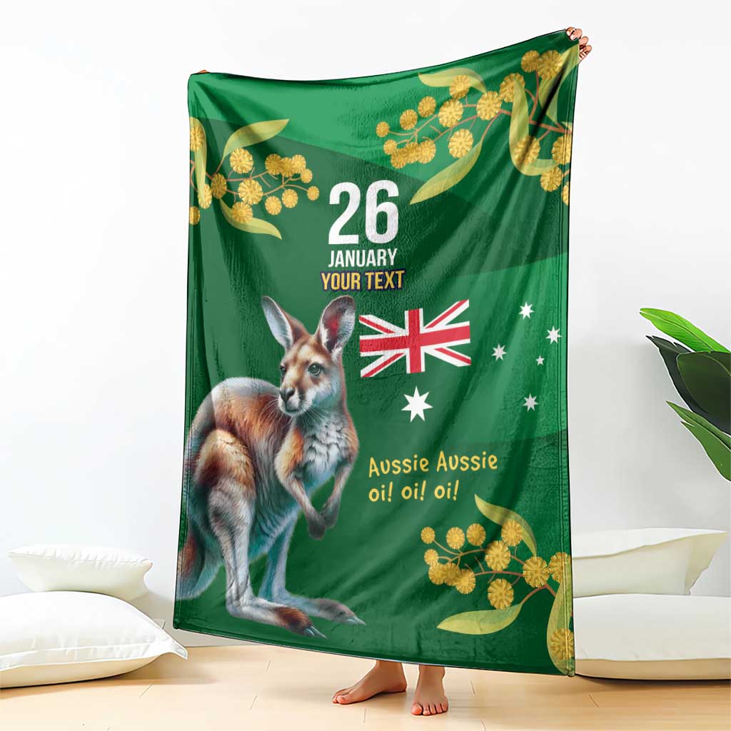 Green Kangaroo and Golden Wattle Personalised Blanket Happy Australia Day 6 January