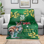 Green Kangaroo and Golden Wattle Personalised Blanket Happy Australia Day 6 January