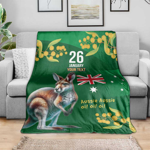 Green Kangaroo and Golden Wattle Personalised Blanket Happy Australia Day 6 January