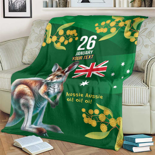 Green Kangaroo and Golden Wattle Personalised Blanket Happy Australia Day 6 January