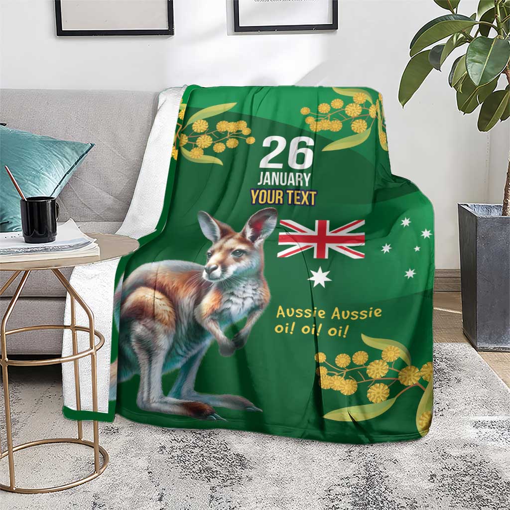 Green Kangaroo and Golden Wattle Personalised Blanket Happy Australia Day 6 January