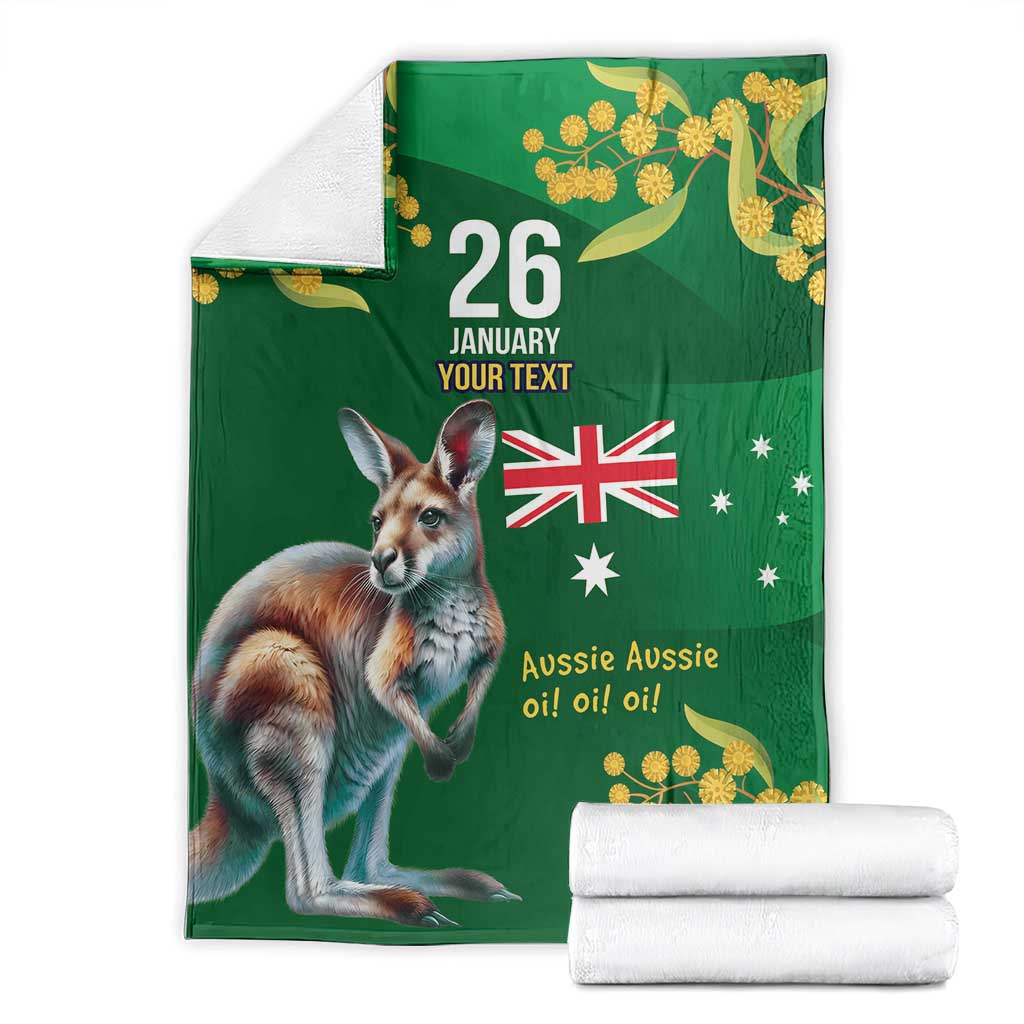 Green Kangaroo and Golden Wattle Personalised Blanket Happy Australia Day 6 January