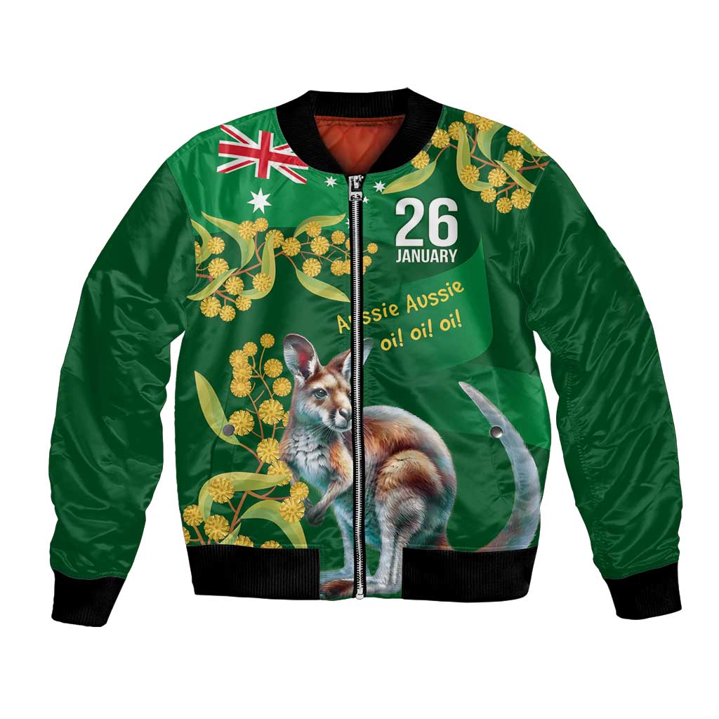 Green Kangaroo and Golden Wattle Personalised Bomber Jacket Happy Australia Day 6 January