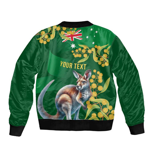Green Kangaroo and Golden Wattle Personalised Bomber Jacket Happy Australia Day 6 January