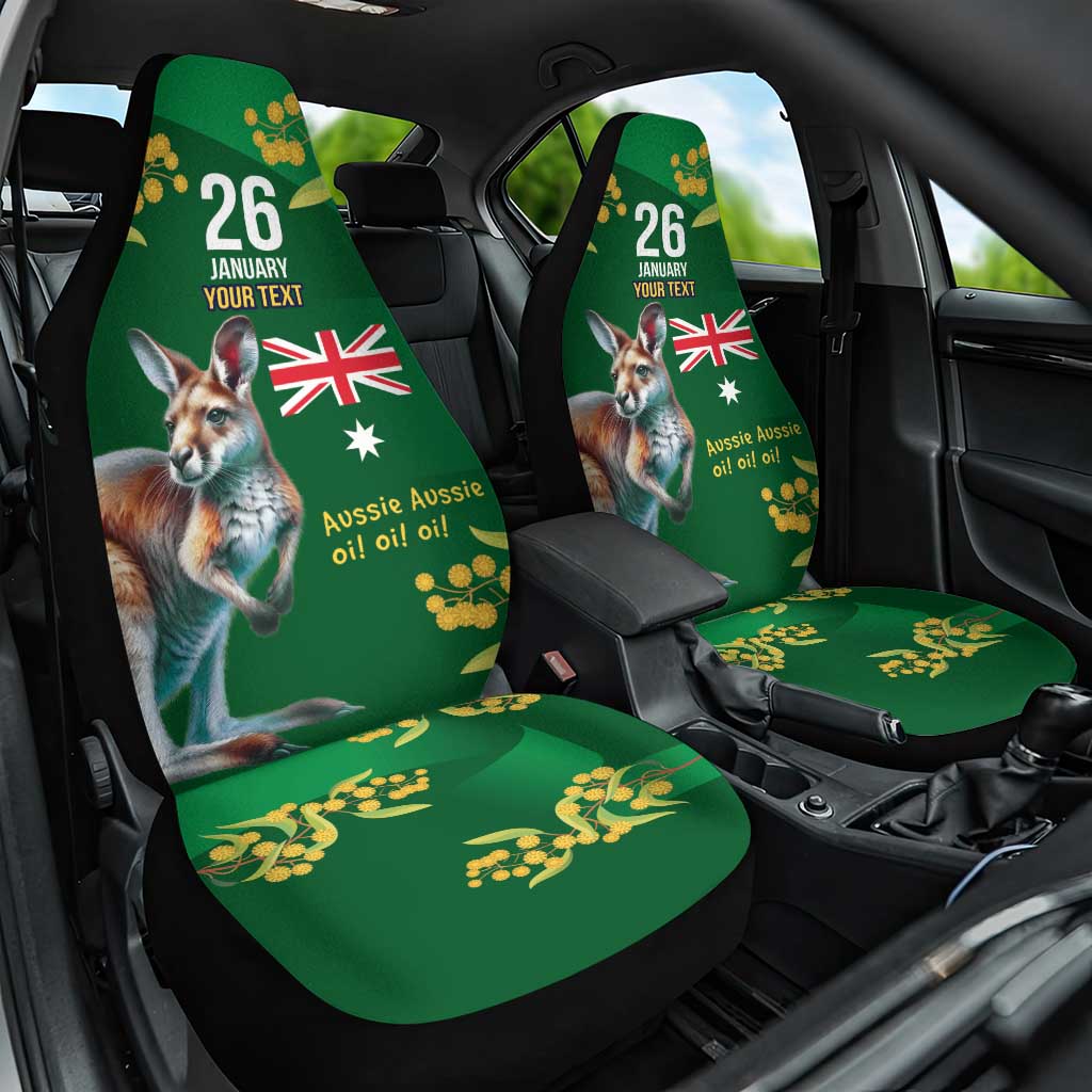 Green Kangaroo and Golden Wattle Personalised Car Seat Cover Happy Australia Day 6 January