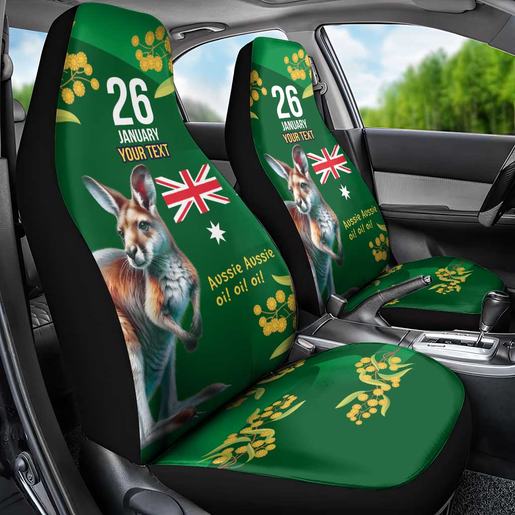Green Kangaroo and Golden Wattle Personalised Car Seat Cover Happy Australia Day 6 January