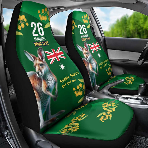Green Kangaroo and Golden Wattle Personalised Car Seat Cover Happy Australia Day 6 January