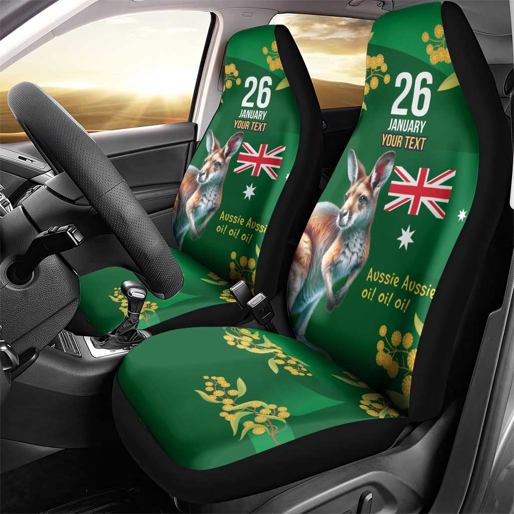 Green Kangaroo and Golden Wattle Personalised Car Seat Cover Happy Australia Day 6 January