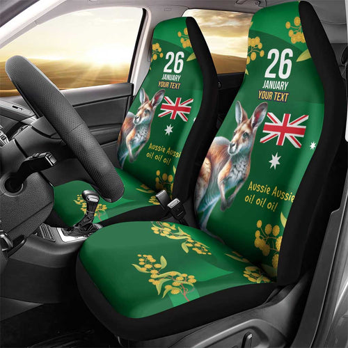 Green Kangaroo and Golden Wattle Personalised Car Seat Cover Happy Australia Day 6 January