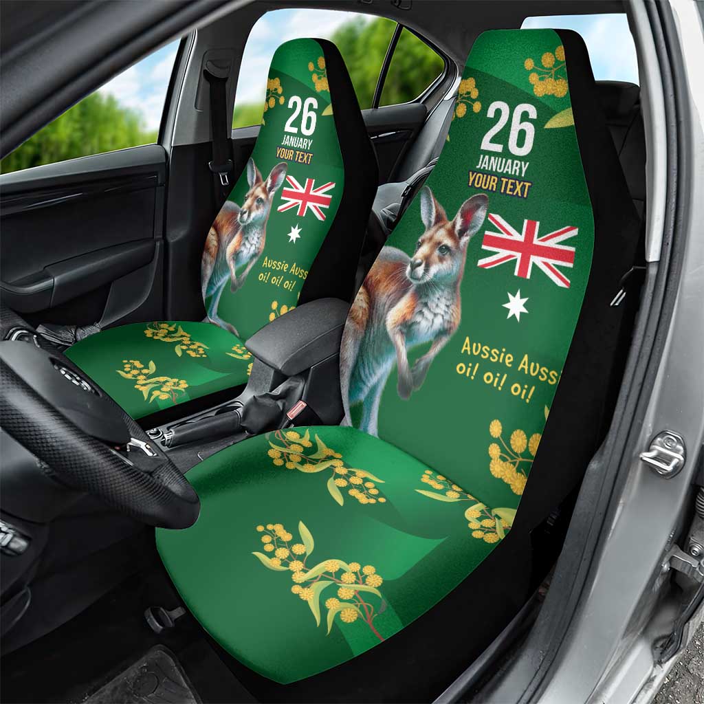 Green Kangaroo and Golden Wattle Personalised Car Seat Cover Happy Australia Day 6 January