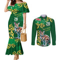 Green Kangaroo and Golden Wattle Personalised Couples Matching Mermaid Dress and Long Sleeve Button Shirt Happy Australia Day 6 January