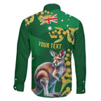 Green Kangaroo and Golden Wattle Personalised Family Matching Off Shoulder Short Dress and Hawaiian Shirt Happy Australia Day 6 January
