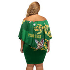 Green Kangaroo and Golden Wattle Personalised Family Matching Off Shoulder Short Dress and Hawaiian Shirt Happy Australia Day 6 January