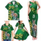Green Kangaroo and Golden Wattle Personalised Family Matching Tank Maxi Dress and Hawaiian Shirt Happy Australia Day 6 January