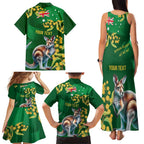 Green Kangaroo and Golden Wattle Personalised Family Matching Tank Maxi Dress and Hawaiian Shirt Happy Australia Day 6 January