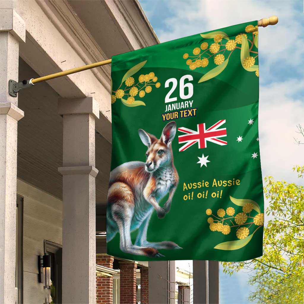 Green Kangaroo and Golden Wattle Personalised Garden Flag Happy Australia Day 6 January