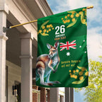 Green Kangaroo and Golden Wattle Personalised Garden Flag Happy Australia Day 6 January