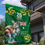 Green Kangaroo and Golden Wattle Personalised Garden Flag Happy Australia Day 6 January