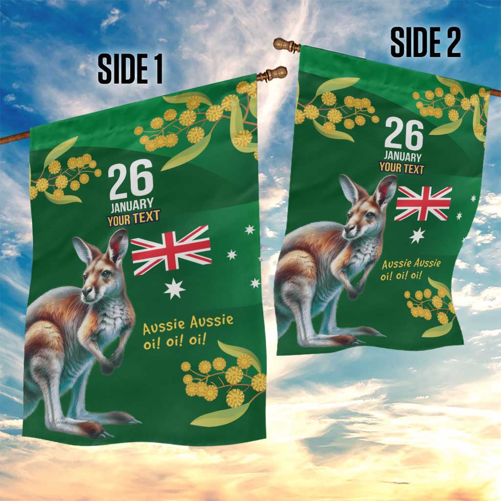 Green Kangaroo and Golden Wattle Personalised Garden Flag Happy Australia Day 6 January