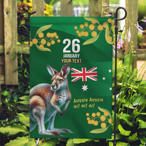 Green Kangaroo and Golden Wattle Personalised Garden Flag Happy Australia Day 6 January