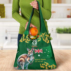 Green Kangaroo and Golden Wattle Personalised Grocery Bag Happy Australia Day 6 January