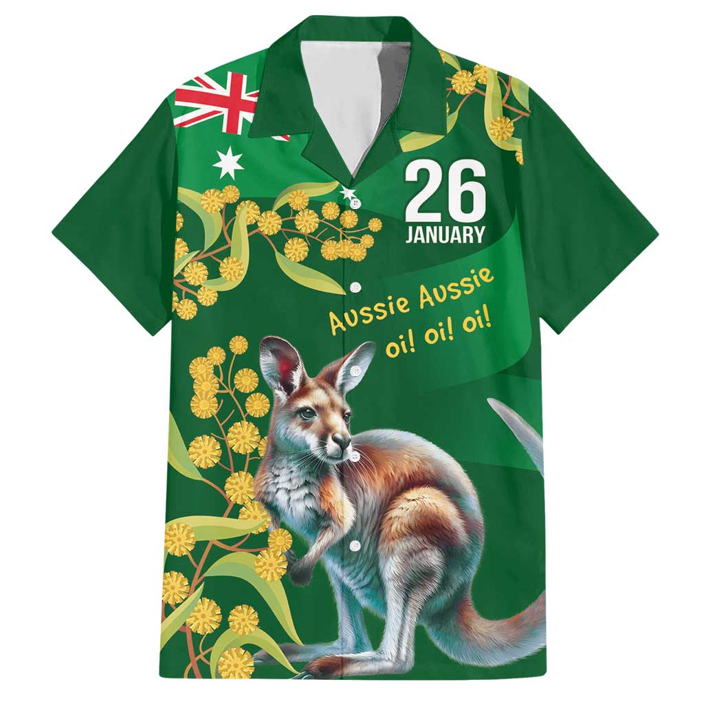Green Kangaroo and Golden Wattle Personalised Hawaiian Shirt Happy Australia Day 6 January
