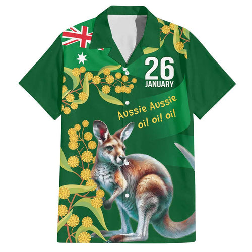 Green Kangaroo and Golden Wattle Personalised Hawaiian Shirt Happy Australia Day 6 January
