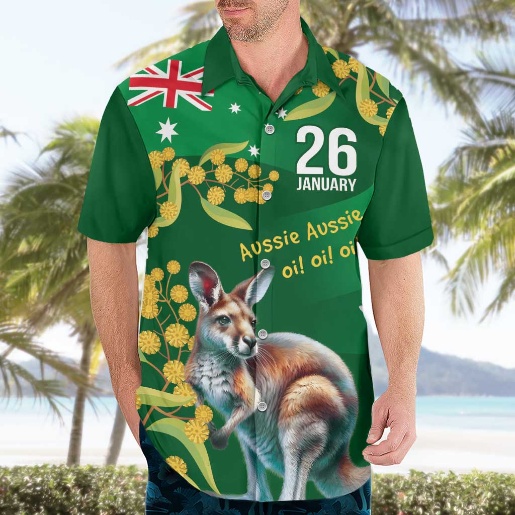 Green Kangaroo and Golden Wattle Personalised Hawaiian Shirt Happy Australia Day 6 January