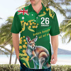 Green Kangaroo and Golden Wattle Personalised Hawaiian Shirt Happy Australia Day 6 January