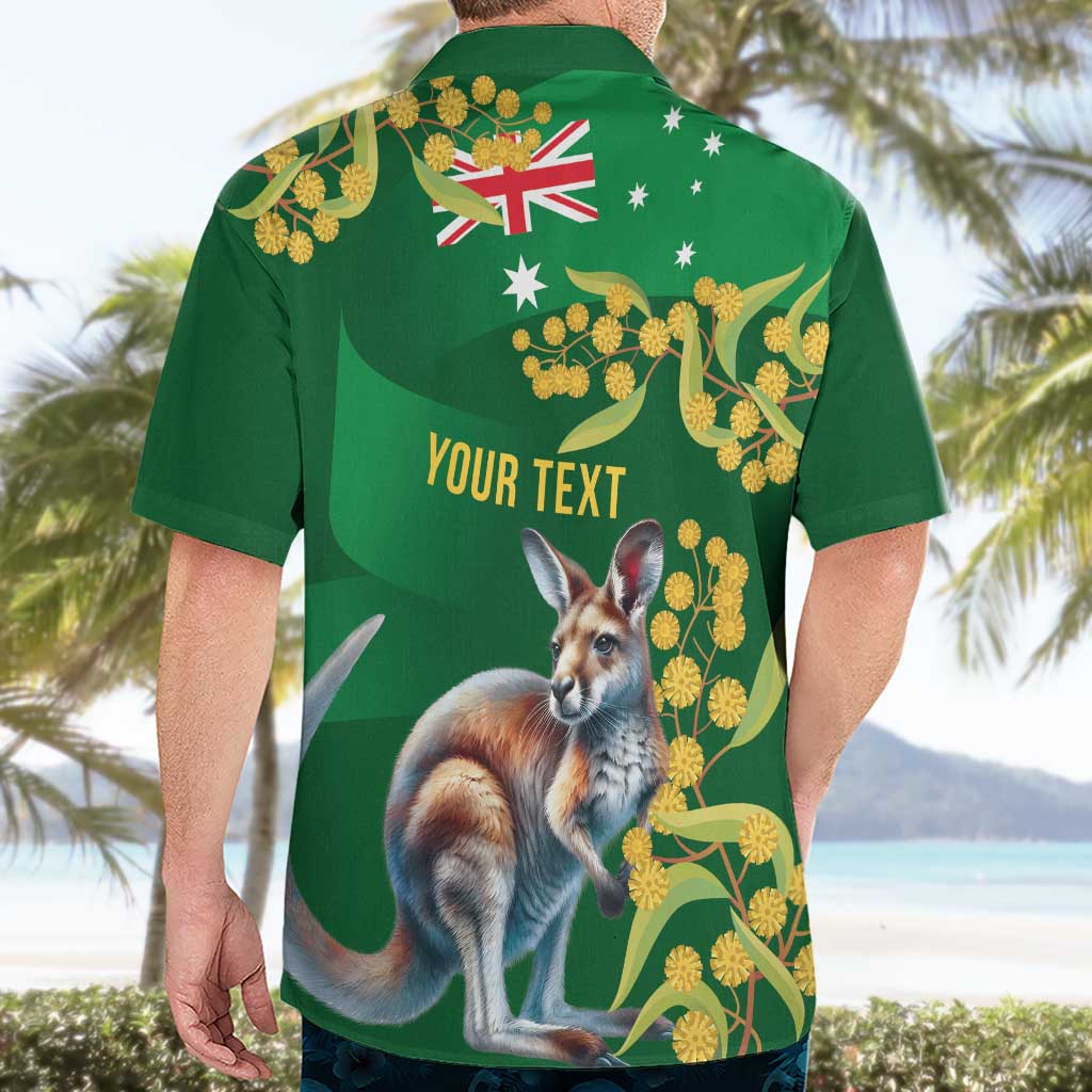 Green Kangaroo and Golden Wattle Personalised Hawaiian Shirt Happy Australia Day 6 January