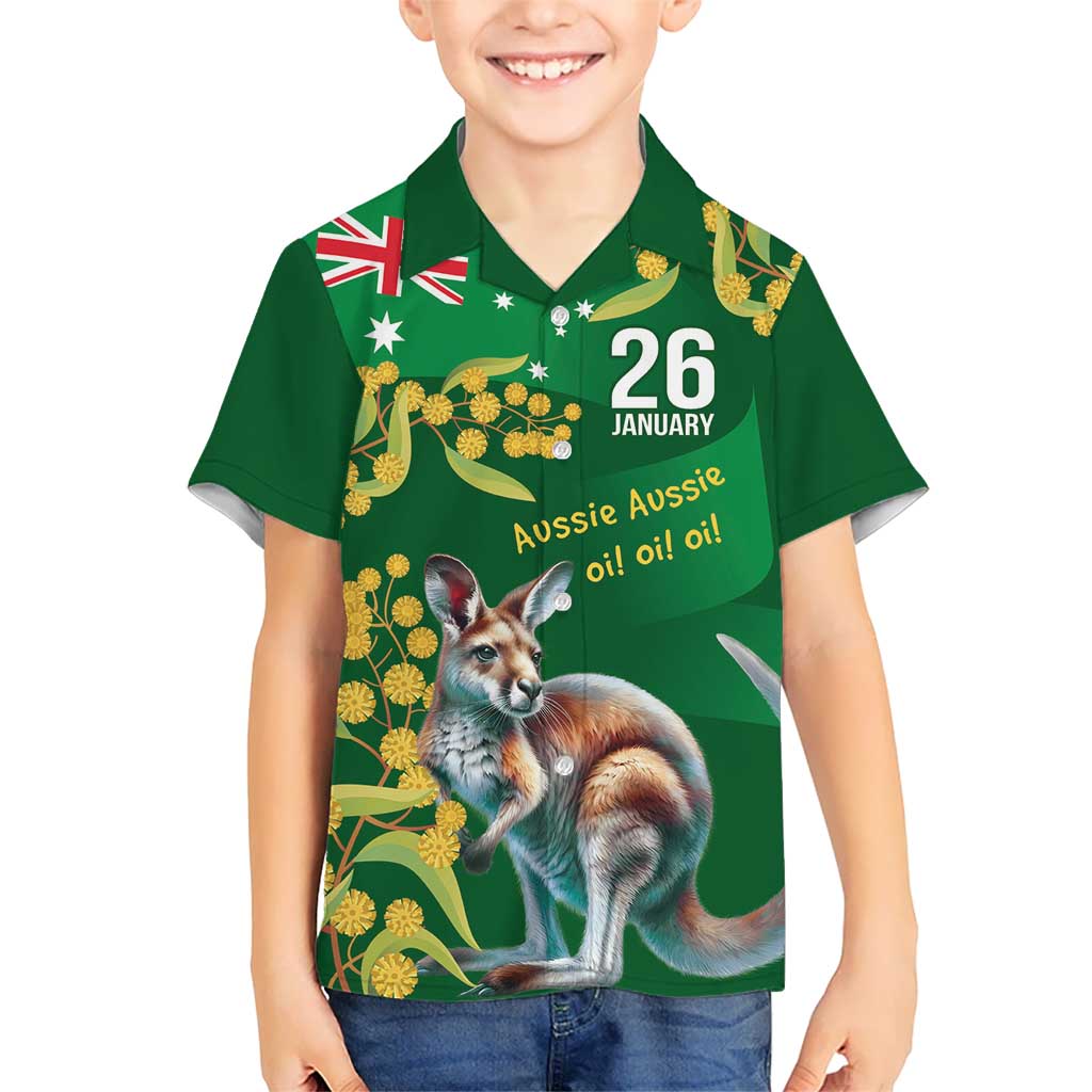 Green Kangaroo and Golden Wattle Personalised Hawaiian Shirt Happy Australia Day 6 January