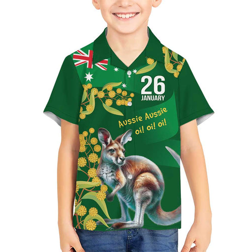 Green Kangaroo and Golden Wattle Personalised Hawaiian Shirt Happy Australia Day 6 January