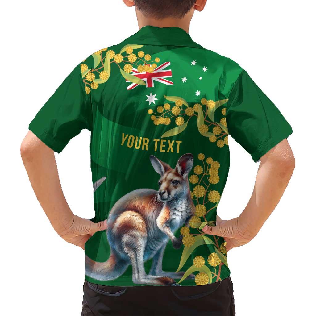 Green Kangaroo and Golden Wattle Personalised Hawaiian Shirt Happy Australia Day 6 January