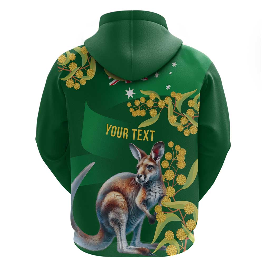 Green Kangaroo and Golden Wattle Personalised Hoodie Happy Australia Day 6 January