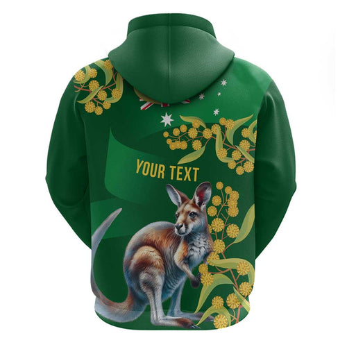 Green Kangaroo and Golden Wattle Personalised Hoodie Happy Australia Day 6 January