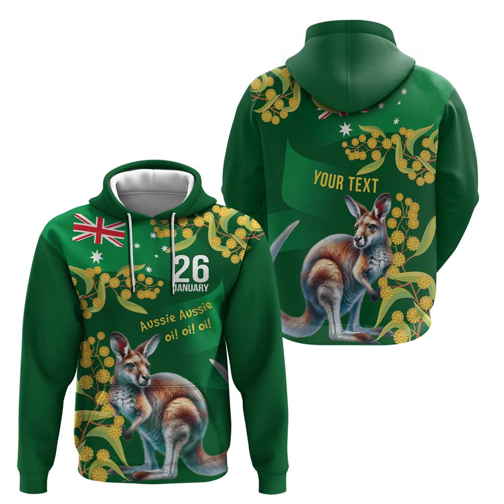 Green Kangaroo and Golden Wattle Personalised Hoodie Happy Australia Day 6 January